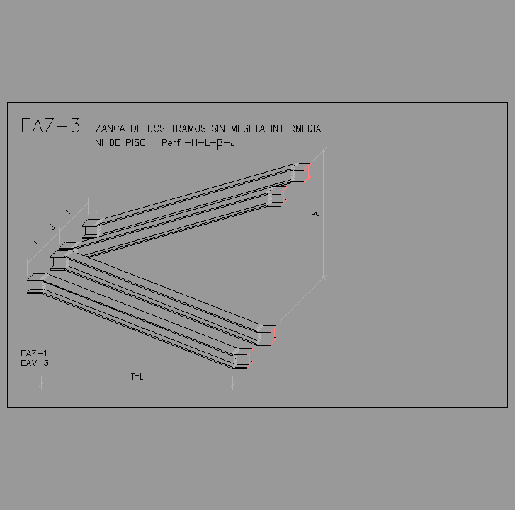 Bloque Autocad Zanca de dos tramos sin meseta intermedia